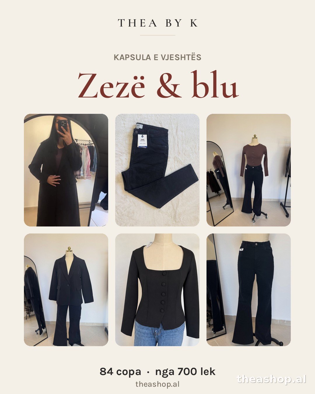 Kardigan triko blu e ndezur me kopsa + Pallto e gjatë e zezë