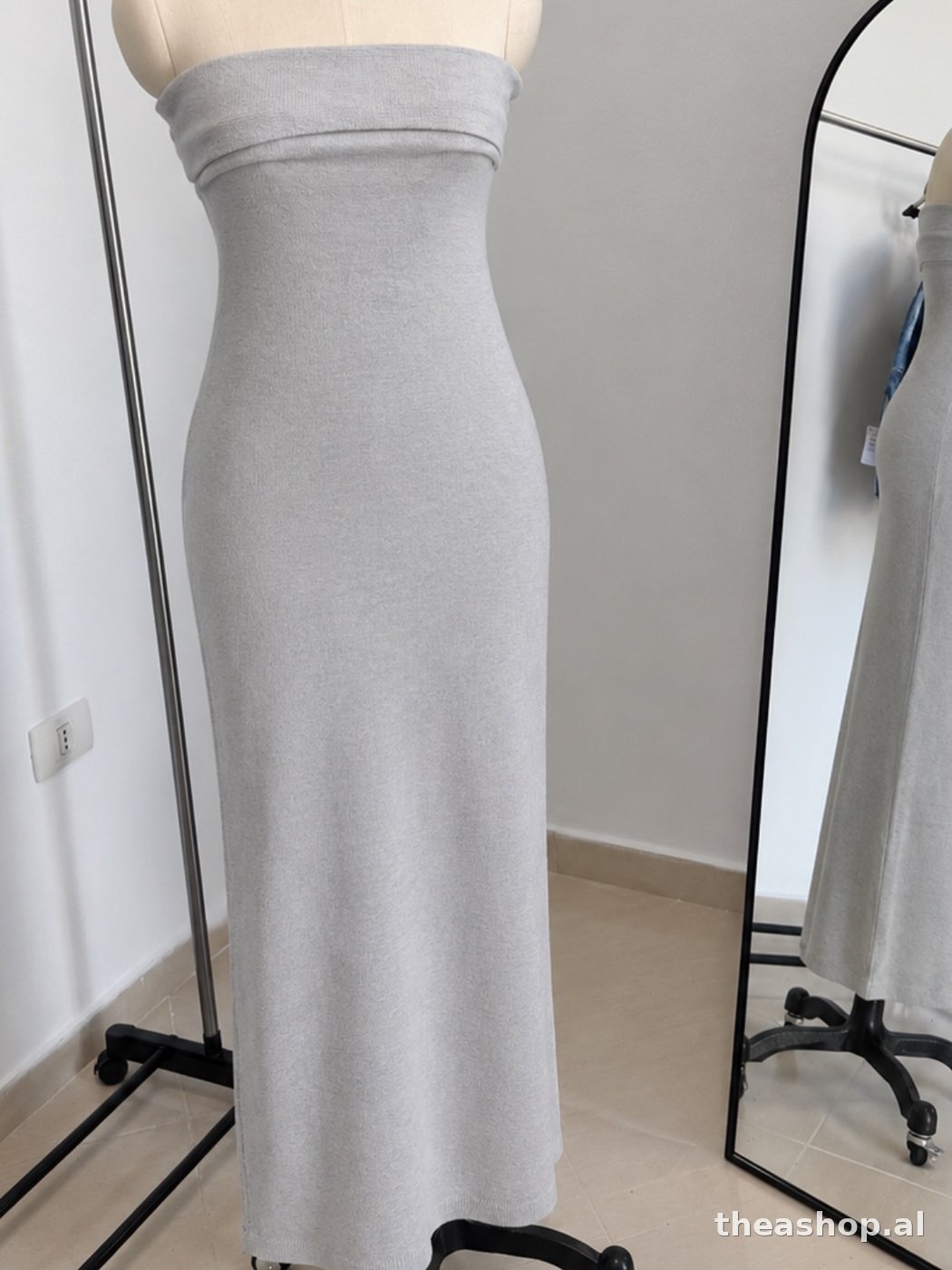 Fustan strapless triko gri
