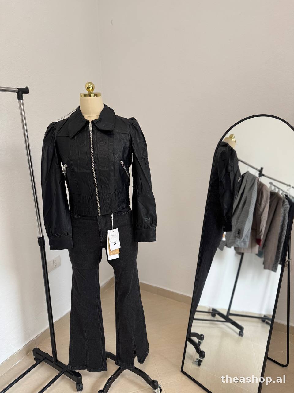 Set bomber PU dhe xhinse këmbë gjerë